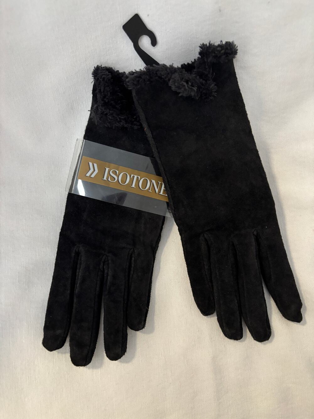 Women NWT "Isotoner" black suede gloves w/fleece lining. Size M New